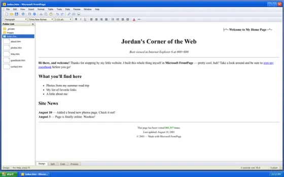 FrontPage 2003, in a browser tab